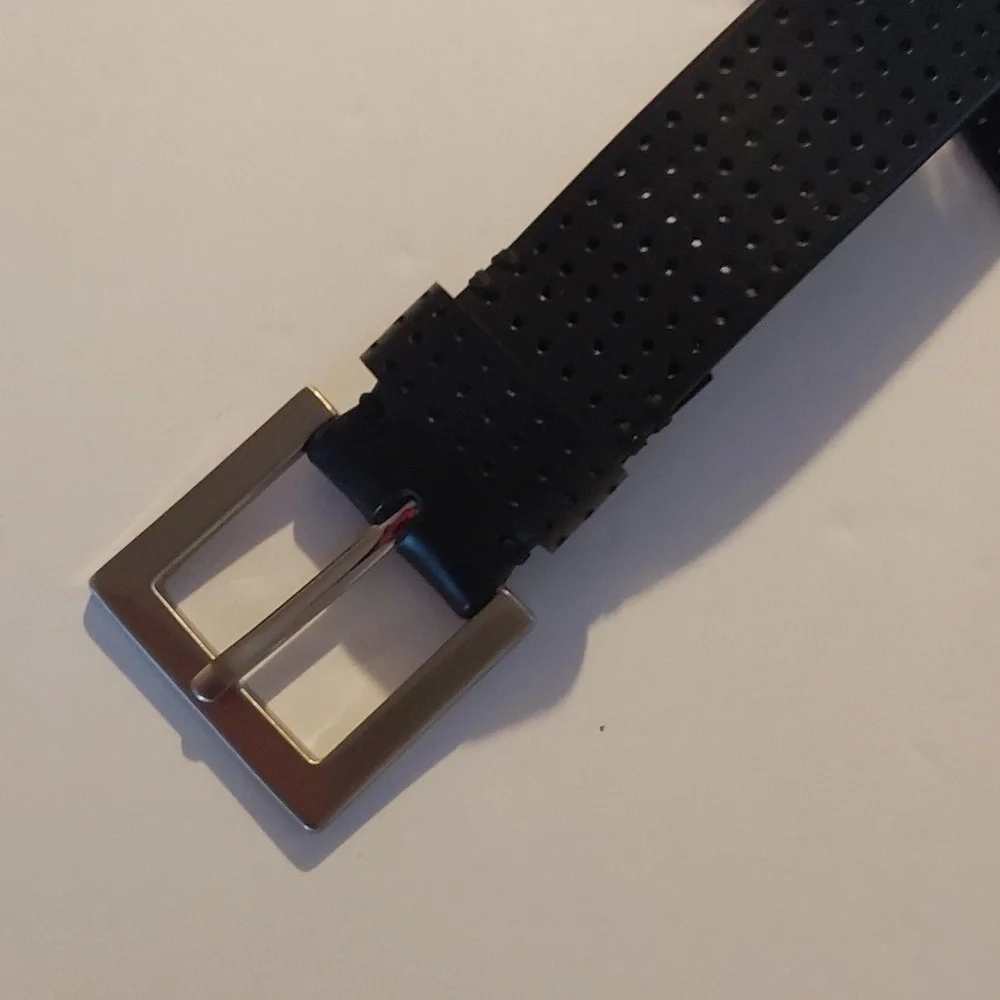 Women's Black Silicone Rubber Edgy MOD Silver Square Buckle Belt New Sz.S/M